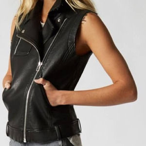 BLANKNYC Black Vegan Faux Leather Distressed Motorcycle Vest Women's Small NWT